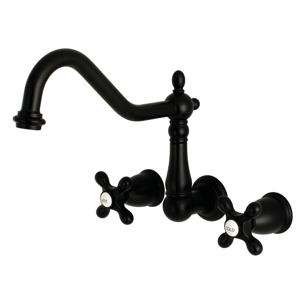 Kingston Brass KS1020AX Heritage Wall Mount Tub Faucet, Matte Black - BNGBath