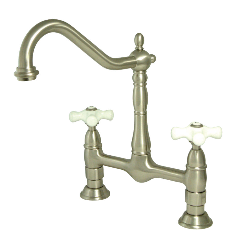 Kingston Brass KS1178PX Heritage Bridge Kitchen Faucet, Brushed Nickel - BNGBath