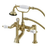 Thumbnail for Kingston Brass AE107T7 Auqa Vintage Deck Mount Clawfoot Tub Faucet, Brushed Brass - BNGBath