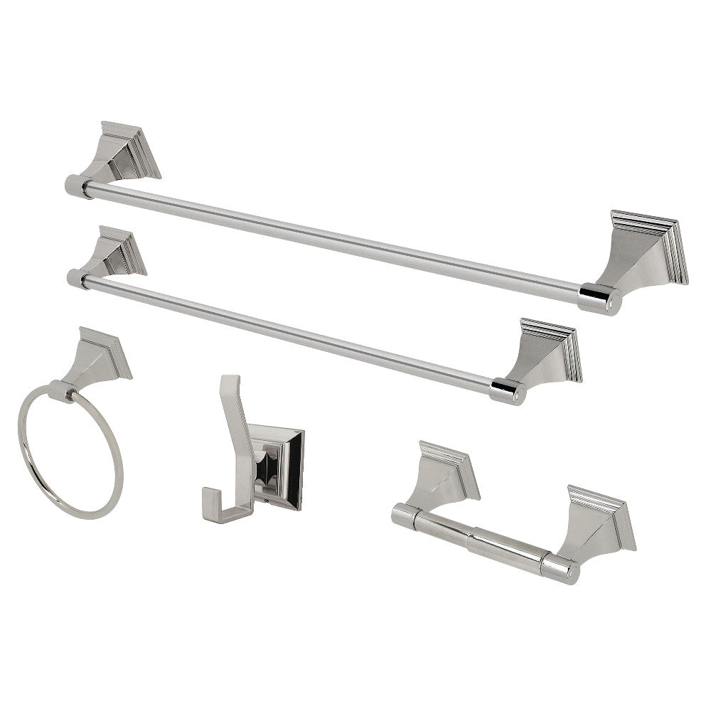 Kingston Brass BAHK61212478PN Monarch 5-Piece Bathroom Accessory Set, Polished Nickel - BNGBath