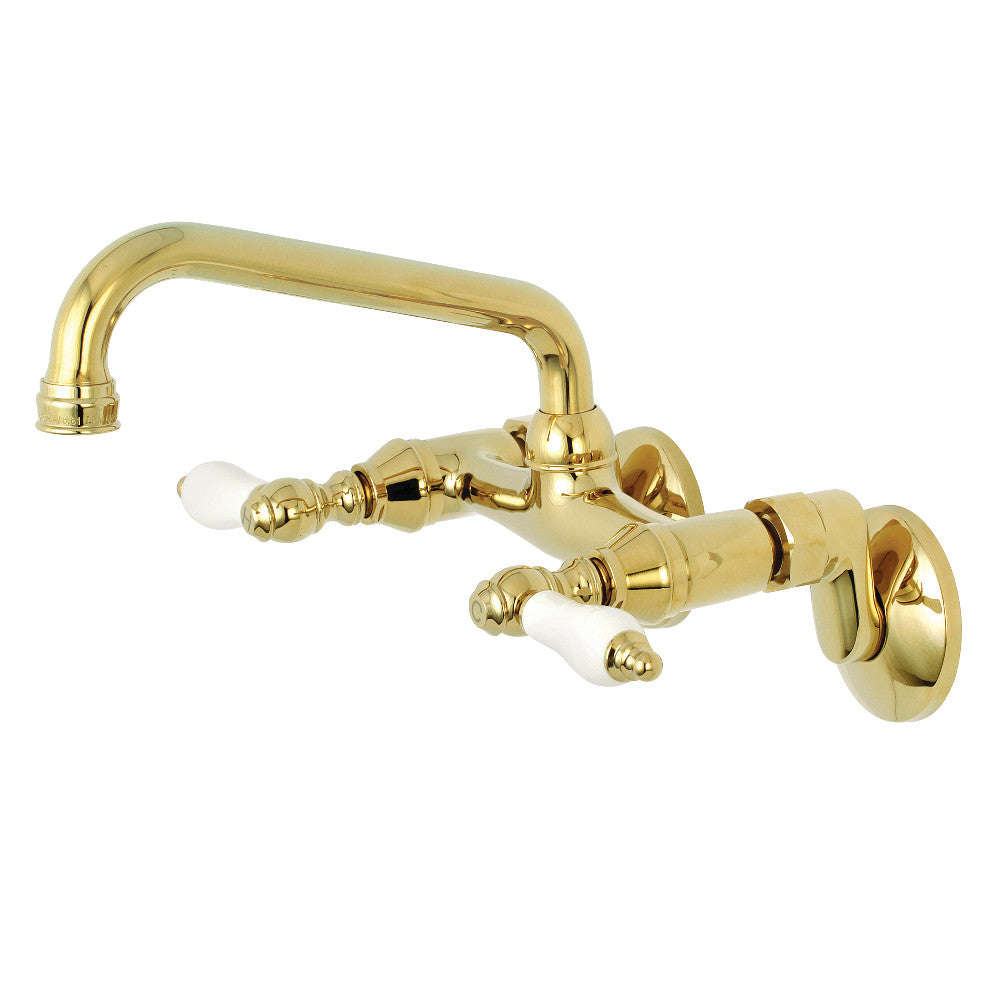 Kingston Brass KS513PB Kingston Two Handle Wall Mount Kitchen Faucet, Polished Brass - BNGBath