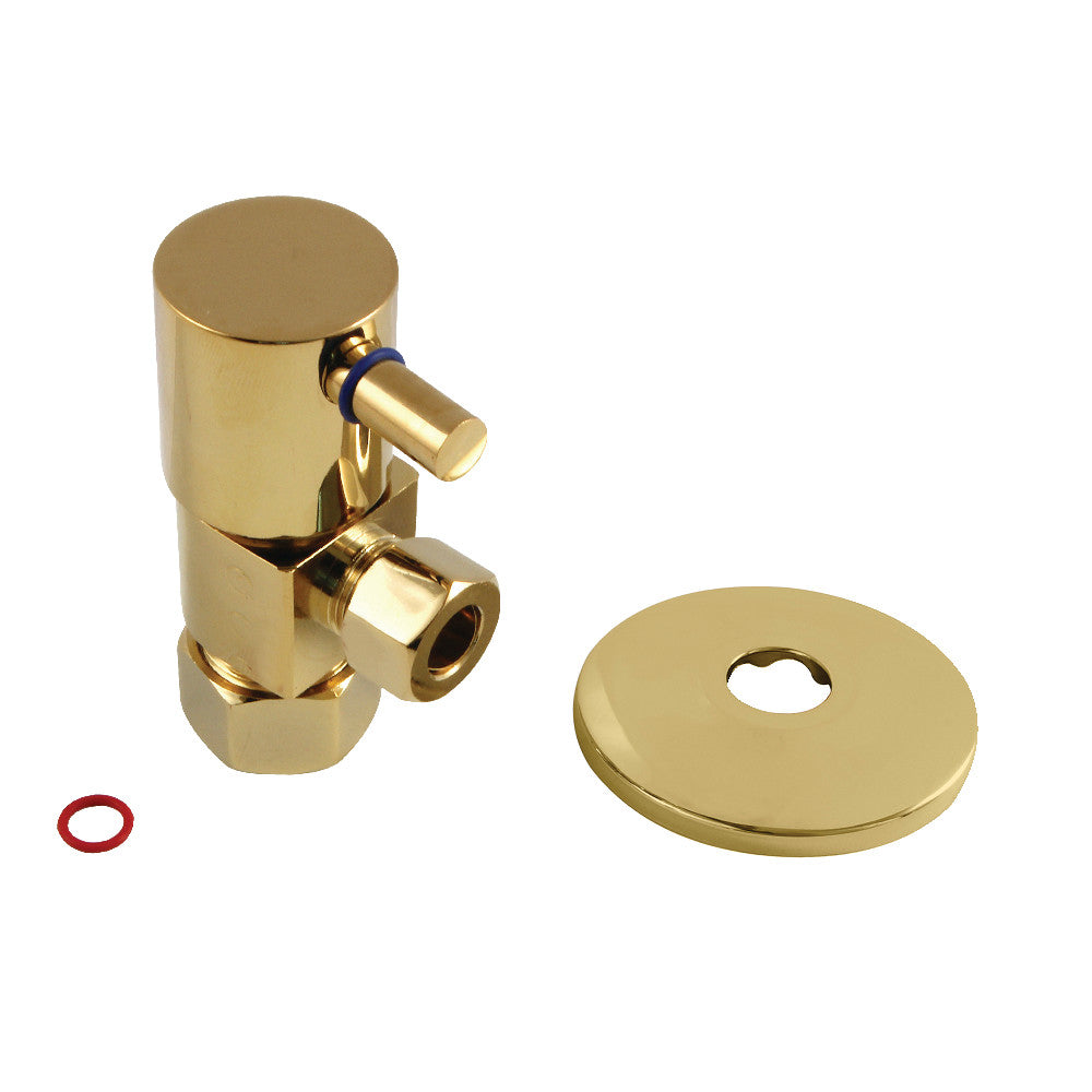 Kingston Brass CD53302DLK 5/8"O.D x 3/8" O.D Anti-Seize Deluxe Quarter Turn Ceramic Hardisc Cartridge Angle Stop with Flange, Polished Brass - BNGBath