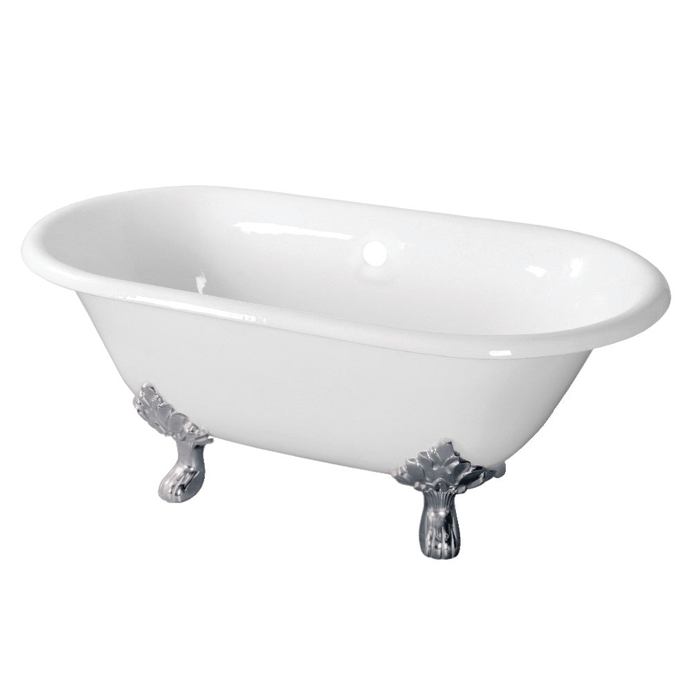 Aqua Eden VCTND603119NC1 60-Inch Cast Iron Double Ended Clawfoot Tub (No Faucet Drillings), White/Polished Chrome - BNGBath