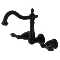 Thumbnail for Kingston Brass KS1250PKL Duchess Two-Handle Wall Mount Bathroom Faucet, Matte Black - BNGBath