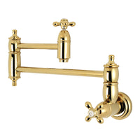 Thumbnail for Kingston Brass KS3102AX Restoration Wall Mount Pot Filler Kitchen Faucet, Polished Brass - BNGBath