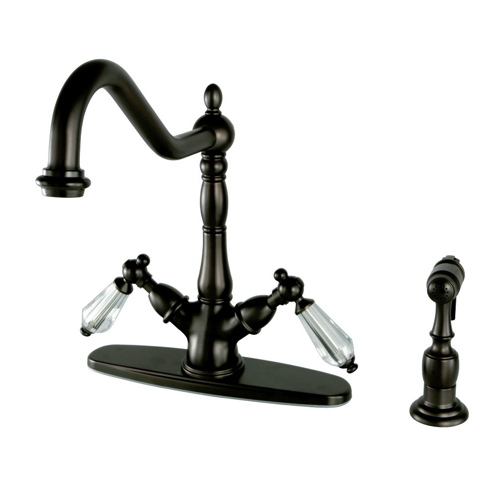 Kingston Brass KS1235WLLBS Mono Deck Mount Kitchen Faucet with Brass Sprayer, Oil Rubbed Bronze - BNGBath