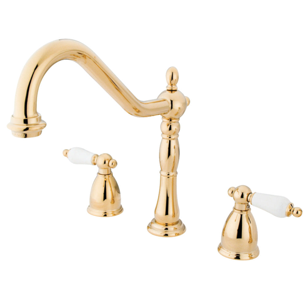 Kingston Brass KB1792PLLS Widespread Kitchen Faucet, Polished Brass - BNGBath