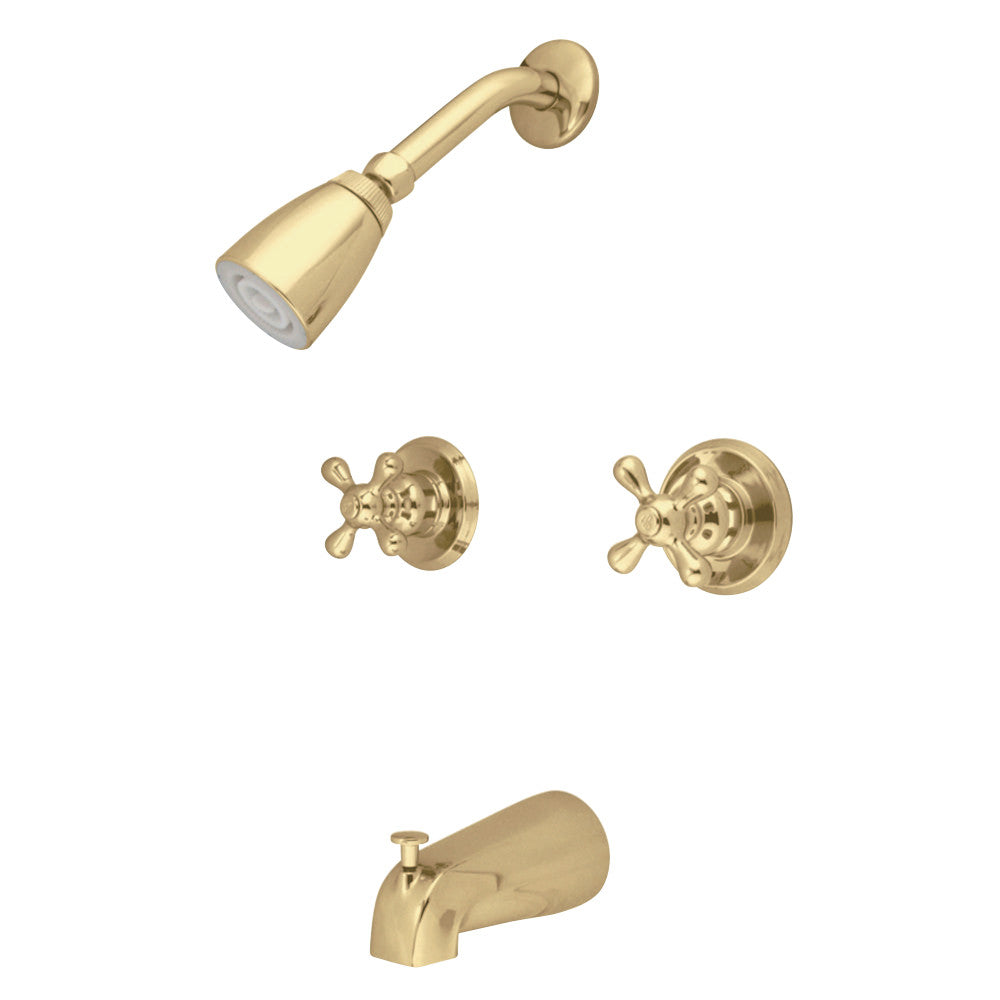 Kingston Brass KB242AX Magellan Twin Handle Tub & Shower Faucet With Decor Cross Handle, Polished Brass - BNGBath