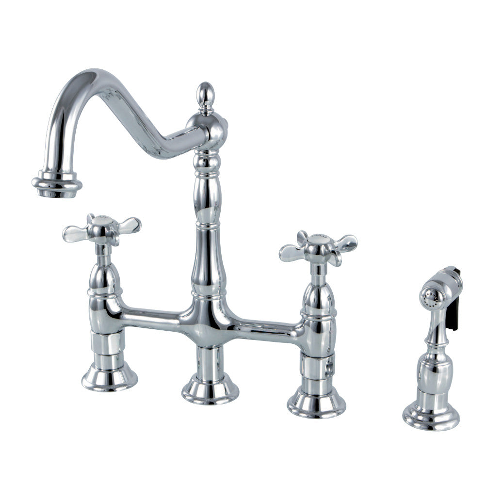 Kingston Brass KS1271BEXBS Essex Bridge Kitchen Faucet with Brass Sprayer, Polished Chrome - BNGBath