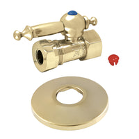 Thumbnail for Kingston Brass CC44152TLK 1/2-Inch FIP X 1/2-Inch or 7/16-Inch Slip Joint Quarter-Turn Straight Stop Valve with Flange, Polished Brass - BNGBath