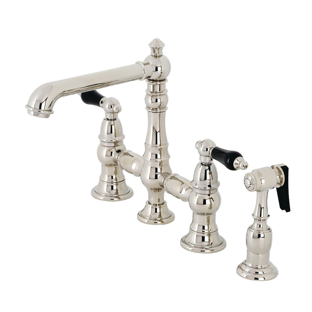 Kingston Brass KS7276PKLBS Duchess Bridge Kitchen Faucet with Brass Sprayer, Polished Nickel - BNGBath