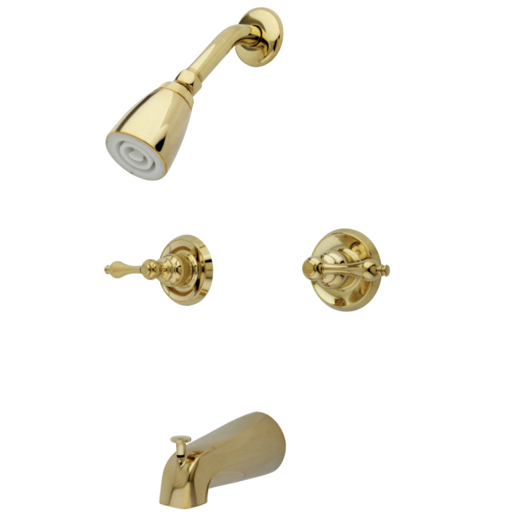 Kingston Brass KB242AL Magellan Twin Handle Tub & Shower Faucet With Decor Lever Handle, Polished Brass - BNGBath