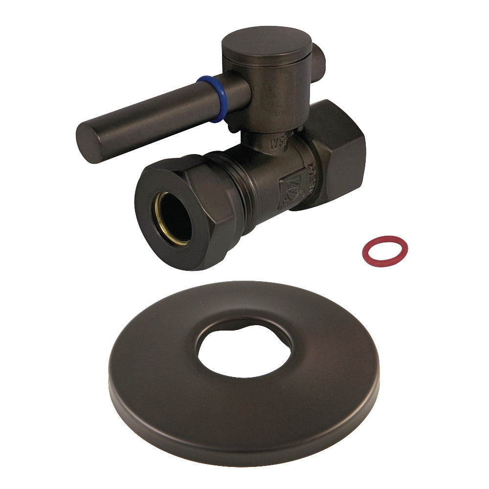 Kingston Brass CC44155DLK 1/2-Inch FIP X 1/2-Inch or 7/16-Inch Slip Joint Quarter-Turn Straight Stop Valve with Flange, Oil Rubbed Bronze - BNGBath