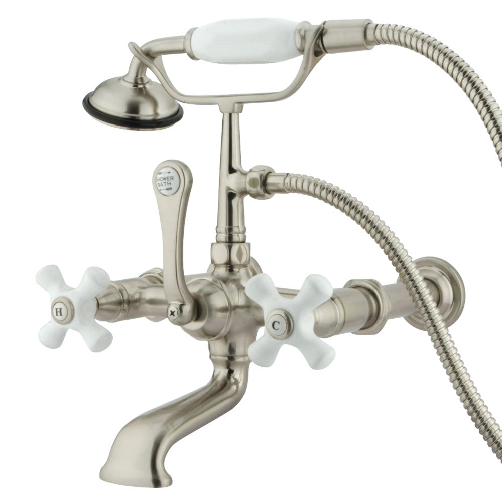 Kingston Brass CC549T8 Vintage 7-Inch Wall Mount Tub Faucet with Hand Shower, Brushed Nickel - BNGBath