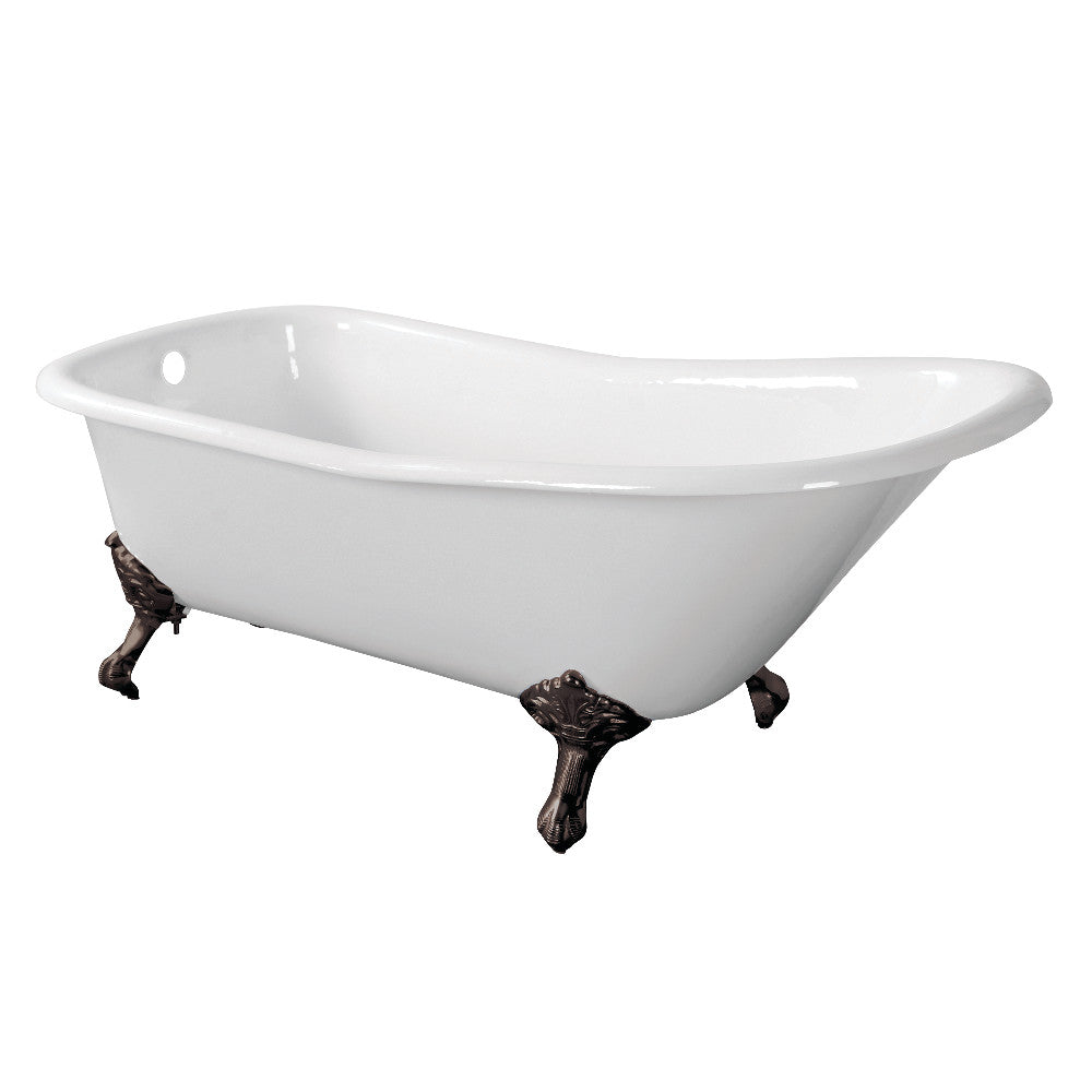 Aqua Eden VCTND6630NF5 67-Inch Cast Iron Single Slipper Clawfoot Tub (No Faucet Drillings), White/Oil Rubbed Bronze - BNGBath