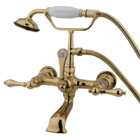 Thumbnail for Kingston Brass CC551T2 Vintage 7-Inch Wall Mount Tub Faucet with Hand Shower, Polished Brass - BNGBath