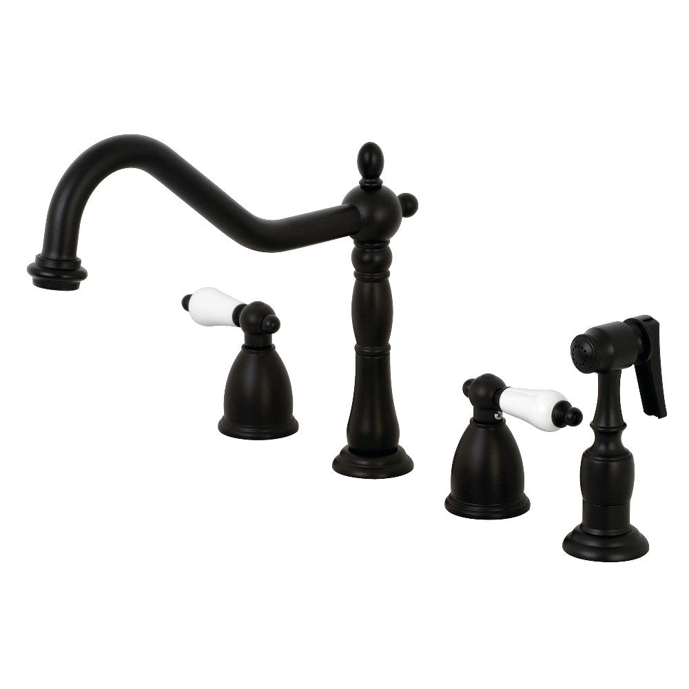 Kingston Brass KB1790PLBS 8-Inch Widespread Kitchen Faucet with Brass Sprayer, Matte Black - BNGBath