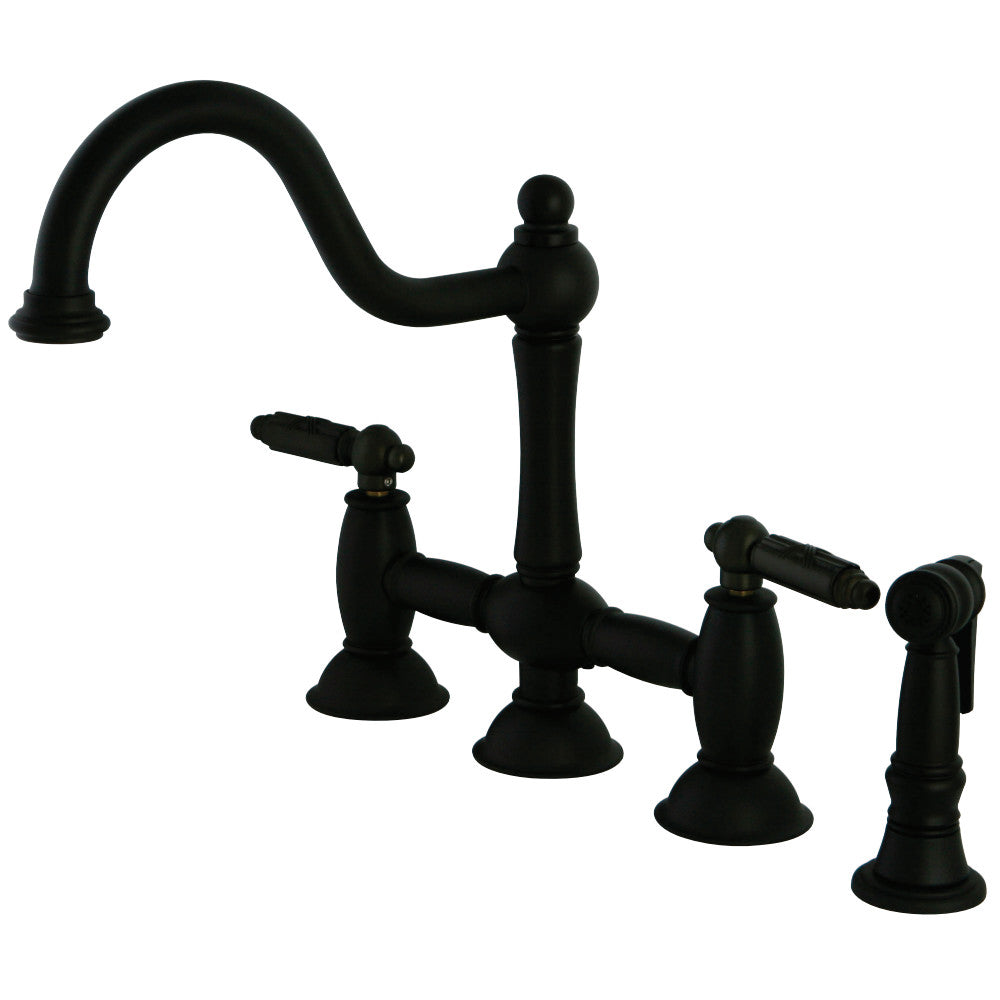 Kingston Brass KS3795GLBS Restoration Bridge Kitchen Faucet with Brass Sprayer, Oil Rubbed Bronze - BNGBath