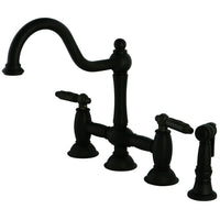 Thumbnail for Kingston Brass KS3795GLBS Restoration Bridge Kitchen Faucet with Brass Sprayer, Oil Rubbed Bronze - BNGBath