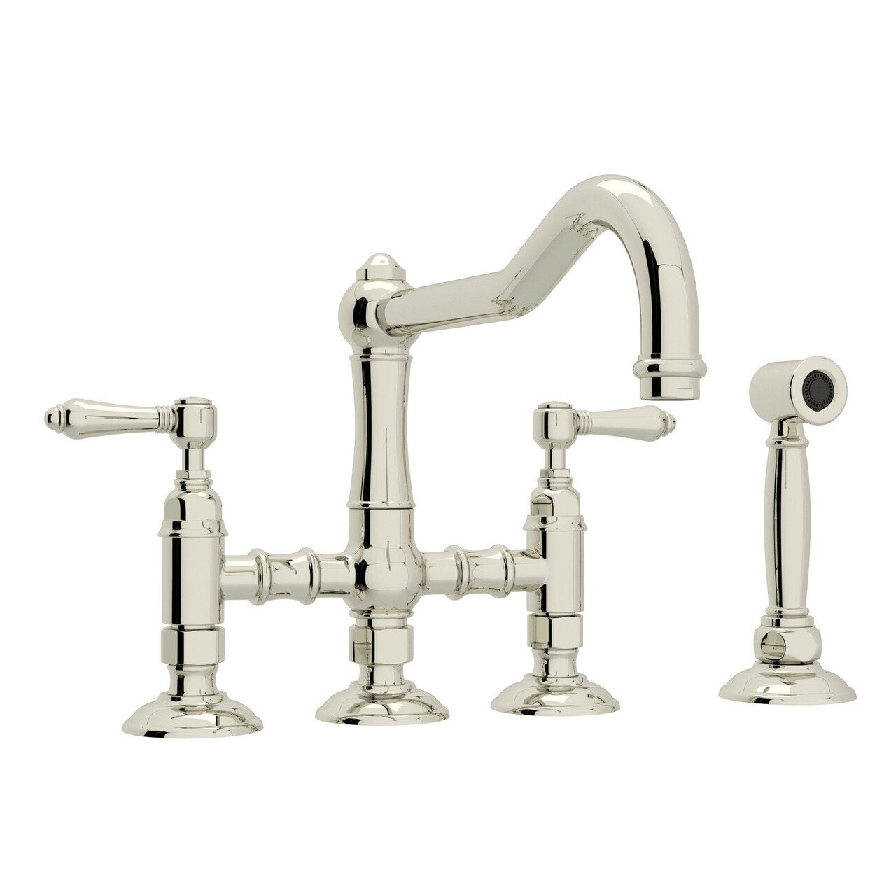 ROHL Acqui Deck Mount Column Spout 3 Leg Bridge Kitchen Faucet with Sidespray - BNGBath