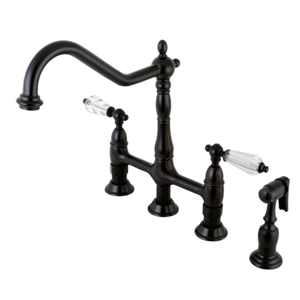 Kingston Brass KS1275WLLBS Wilshire Bridge Kitchen Faucet with Brass Sprayer, Oil Rubbed Bronze - BNGBath