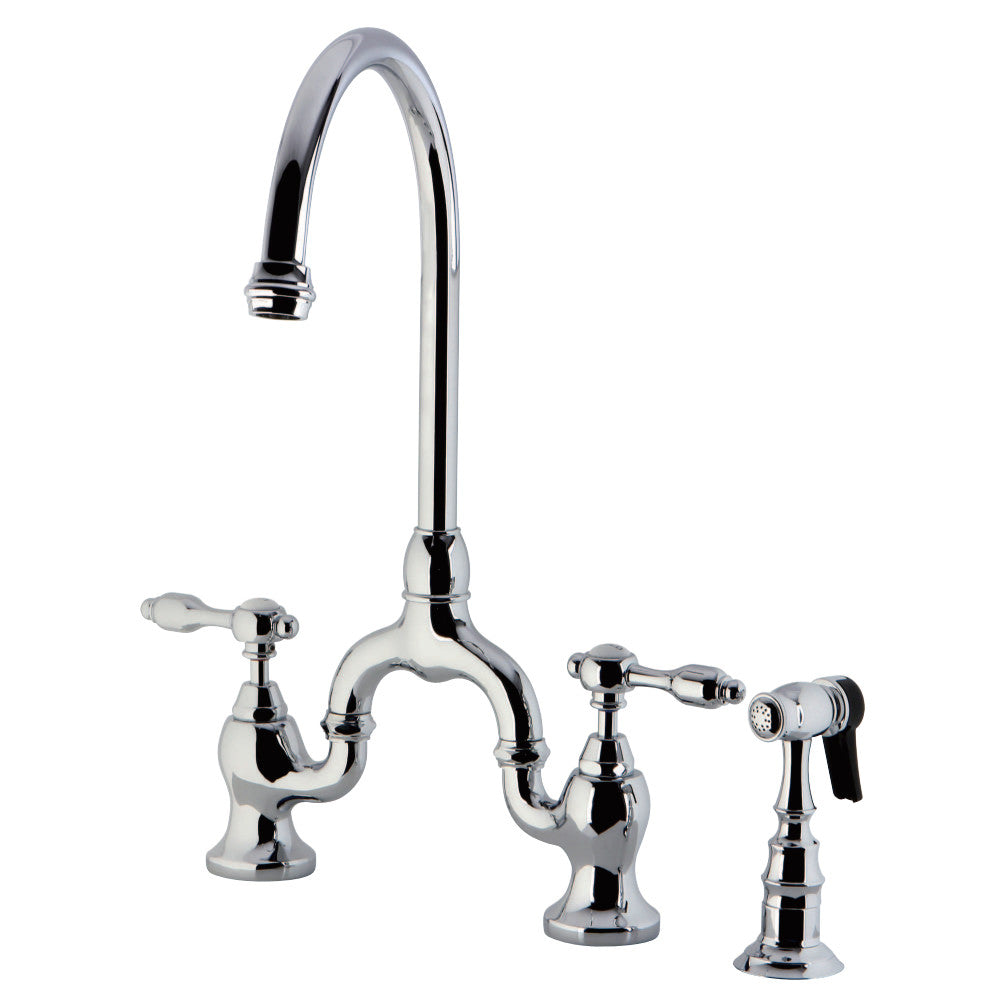 Kingston Brass KS7791TALBS Bridge Kitchen Faucet with Brass Sprayer, Polished Chrome - BNGBath