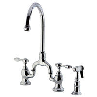 Thumbnail for Kingston Brass KS7791TALBS Bridge Kitchen Faucet with Brass Sprayer, Polished Chrome - BNGBath