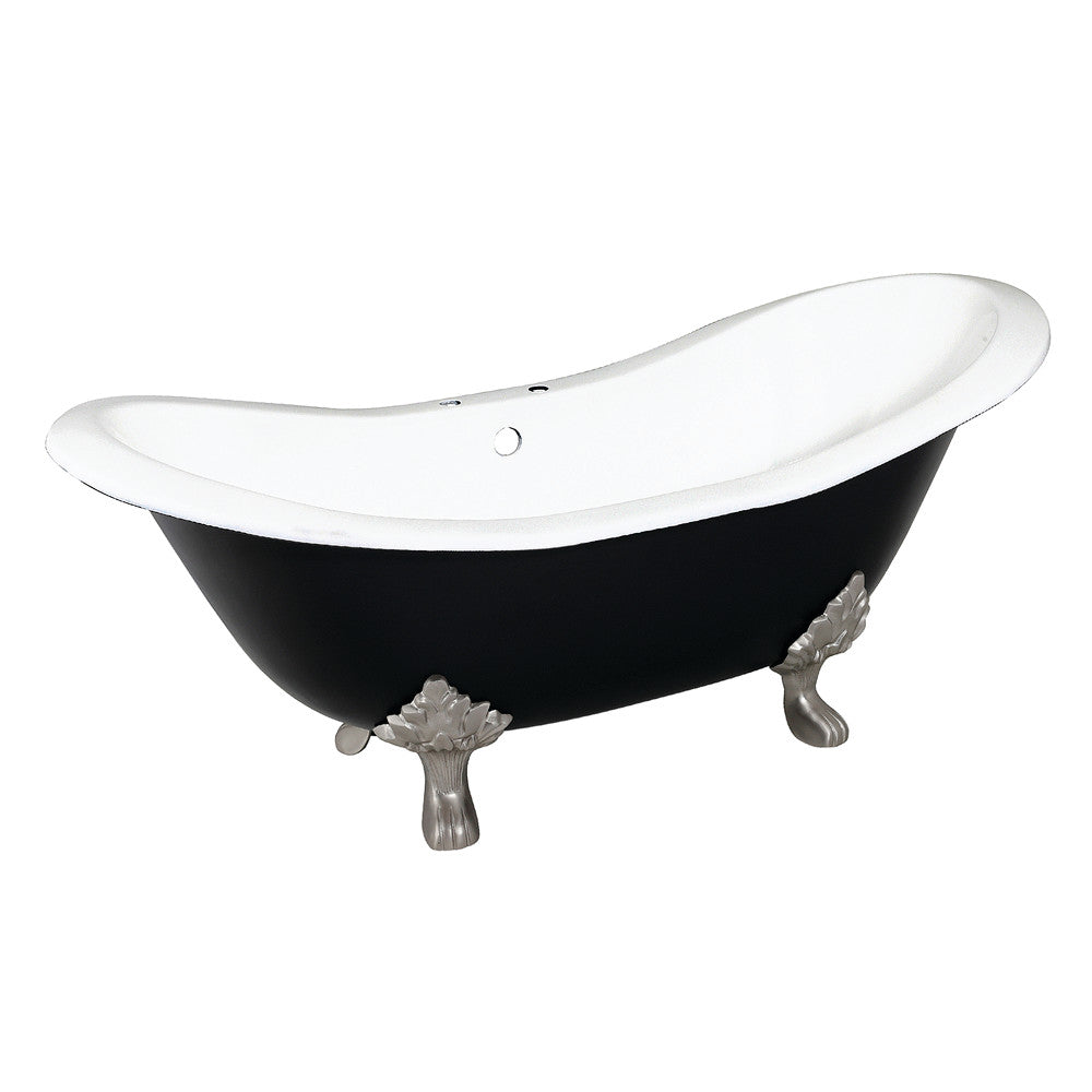 Aqua Eden VBT7D7231NC8 72-Inch Cast Iron Double Slipper Clawfoot Tub with 7-Inch Faucet Drillings, Black/White/Brushed Nickel - BNGBath