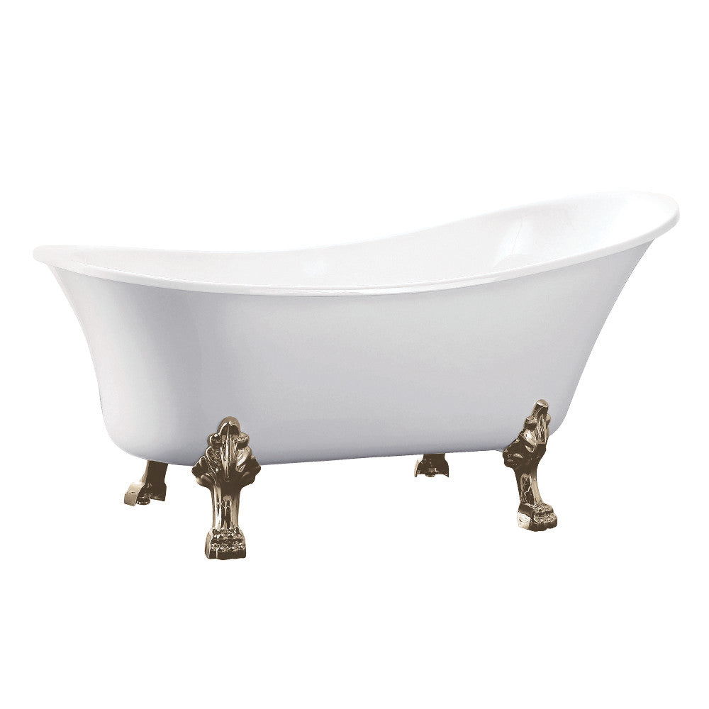 Aqua Eden VTND512824C8 51-Inch Acrylic Single Slipper Clawfoot Tub (No Faucet Drillings), White/Brushed Nickel - BNGBath