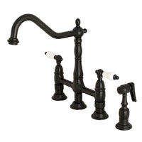 Thumbnail for Kingston Brass KS1270PLBS Heritage Bridge Kitchen Faucet with Brass Sprayer, Matte Black - BNGBath