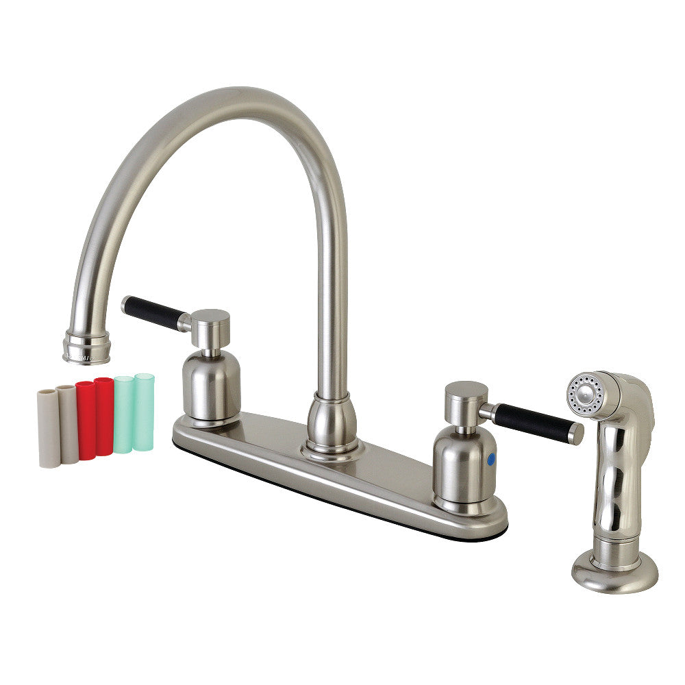 Kingston Brass FB798DKLSP Kaiser 8-Inch Centerset Kitchen Faucet with Sprayer, Brushed Nickel - BNGBath