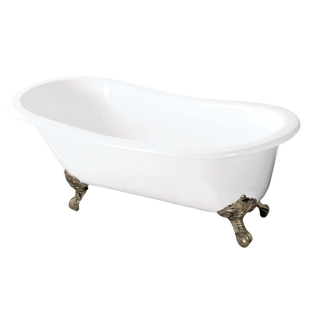 Aqua Eden VCTND5731B8 57-Inch Cast Iron Slipper Clawfoot Tub without Faucet Drillings, White/Brushed Nickel - BNGBath