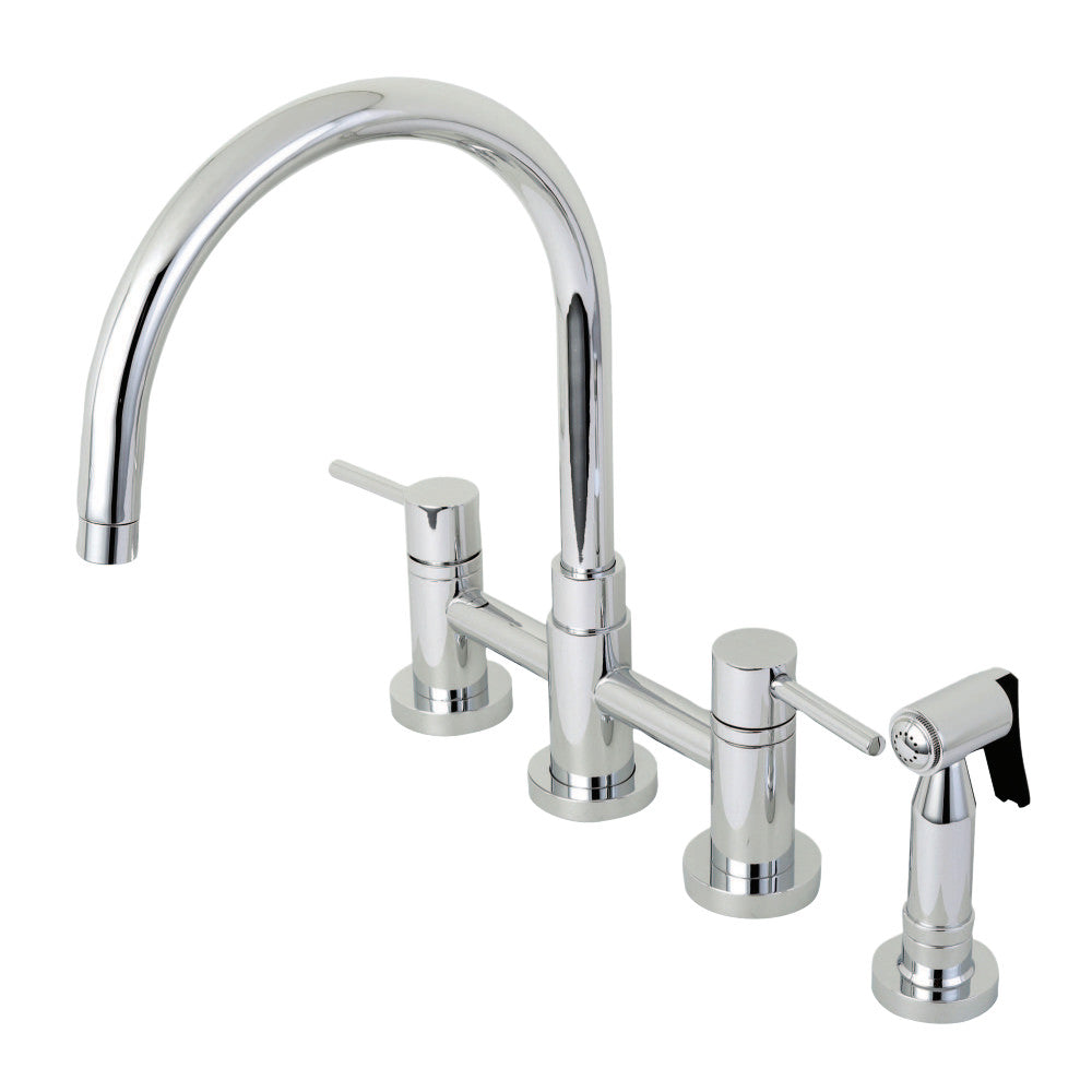 Kingston Brass KS8271DLBS Concord Two-Handle Bridge Kitchen Faucet with Brass Side Sprayer, Polished Chrome - BNGBath