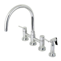 Thumbnail for Kingston Brass KS8271DLBS Concord Two-Handle Bridge Kitchen Faucet with Brass Side Sprayer, Polished Chrome - BNGBath