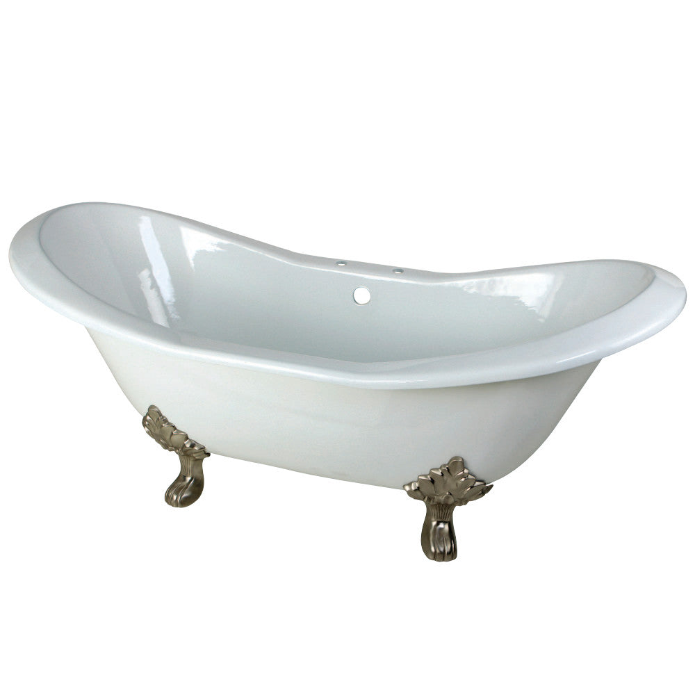 Aqua Eden VCT7D7231NC8 72-Inch Cast Iron Double Slipper Clawfoot Tub with 7-Inch Faucet Drillings, White/Brushed Nickel - BNGBath