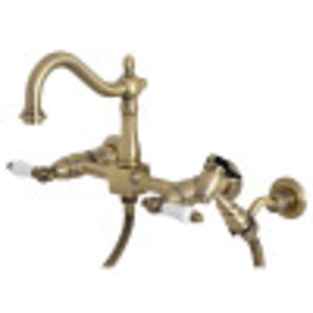 Kingston Brass KS1263PLBS Heritage Wall Mount Bridge Kitchen Faucet with Brass Sprayer, Antique Brass - BNGBath