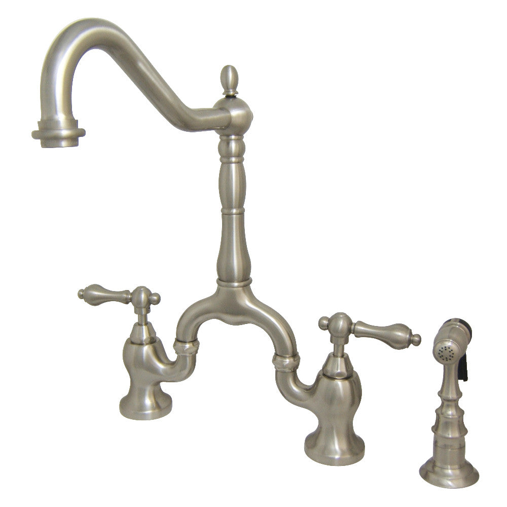 Kingston Brass KS7758ALBS English Country Kitchen Bridge Faucet with Brass Sprayer, Brushed Nickel - BNGBath