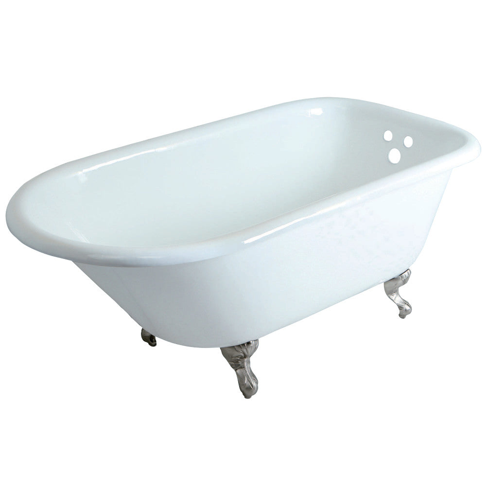 Aqua Eden VCT3D603019NT8 60-Inch Cast Iron Roll Top Clawfoot Tub with 3-3/8 Inch Wall Drillings, White/Brushed Nickel - BNGBath