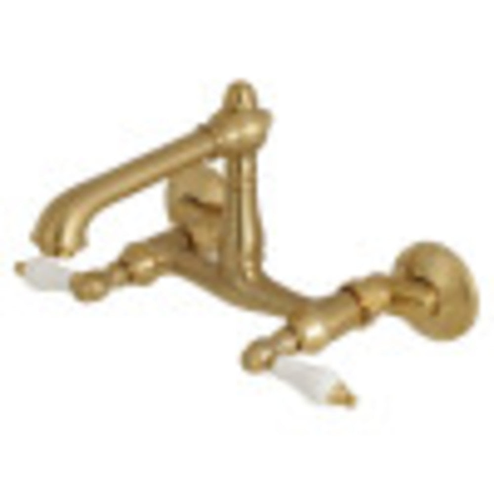 Kingston Brass English Country 6-Inch Adjustable Center Wall Mount Kitchen Faucet, Brushed Brass - BNGBath