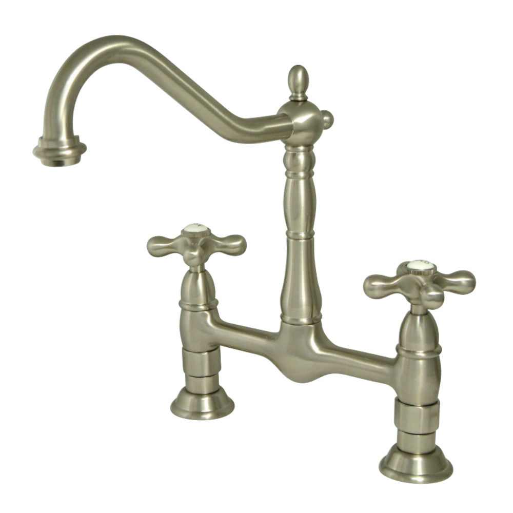 Kingston Brass KS1178AX Heritage Bridge Kitchen Faucet, Brushed Nickel - BNGBath