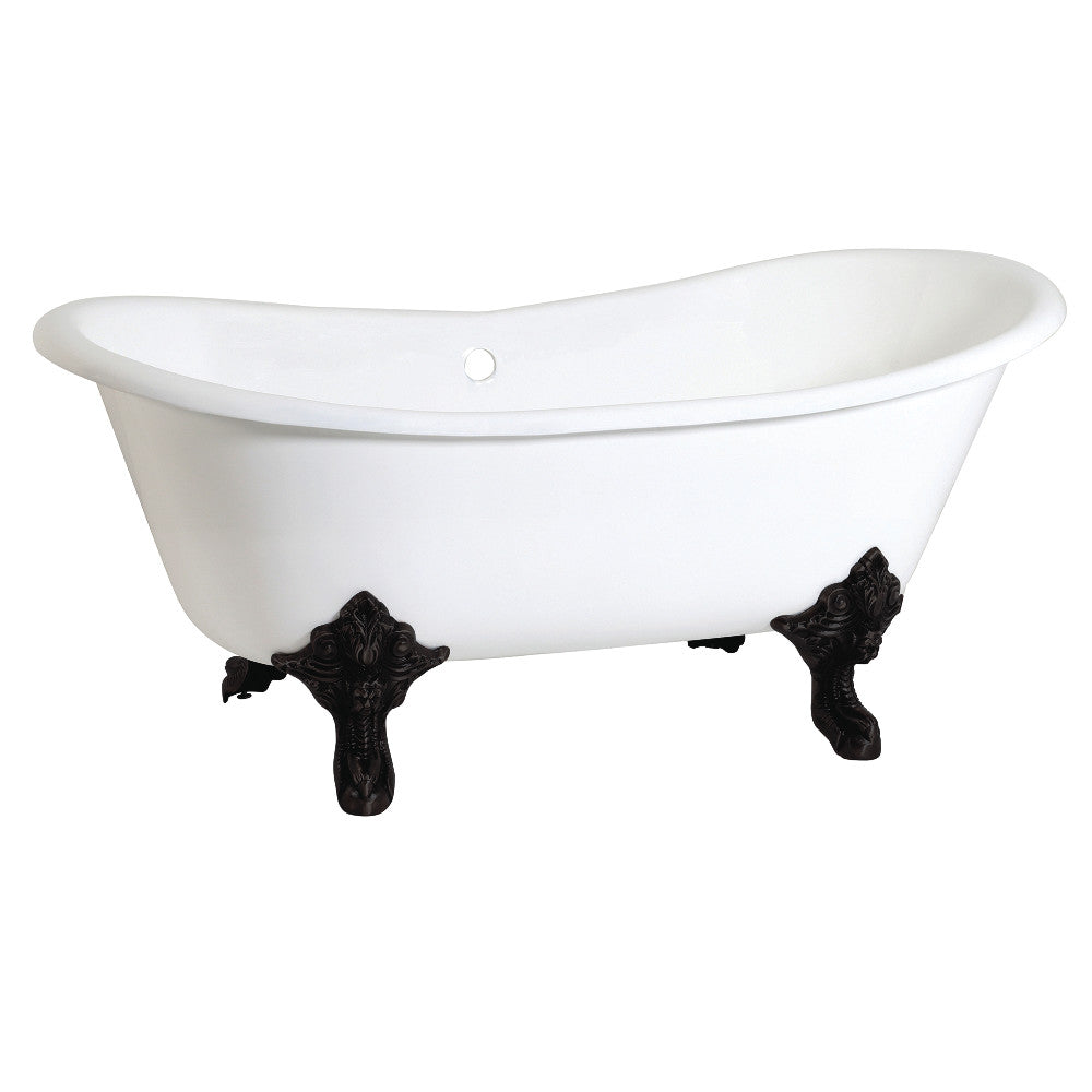 Aqua Eden VCTNDS6731NL0 67-Inch Cast Iron Double Slipper Clawfoot Tub (No Faucet Drillings), White/Matte Black - BNGBath